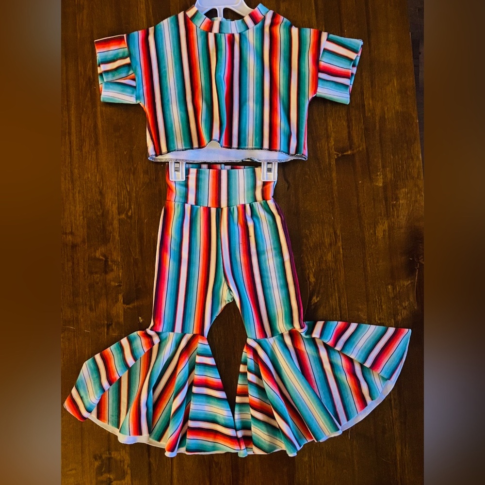 Vintage Velvet Matching Serape Set Boho Bellbottoms Crop Top